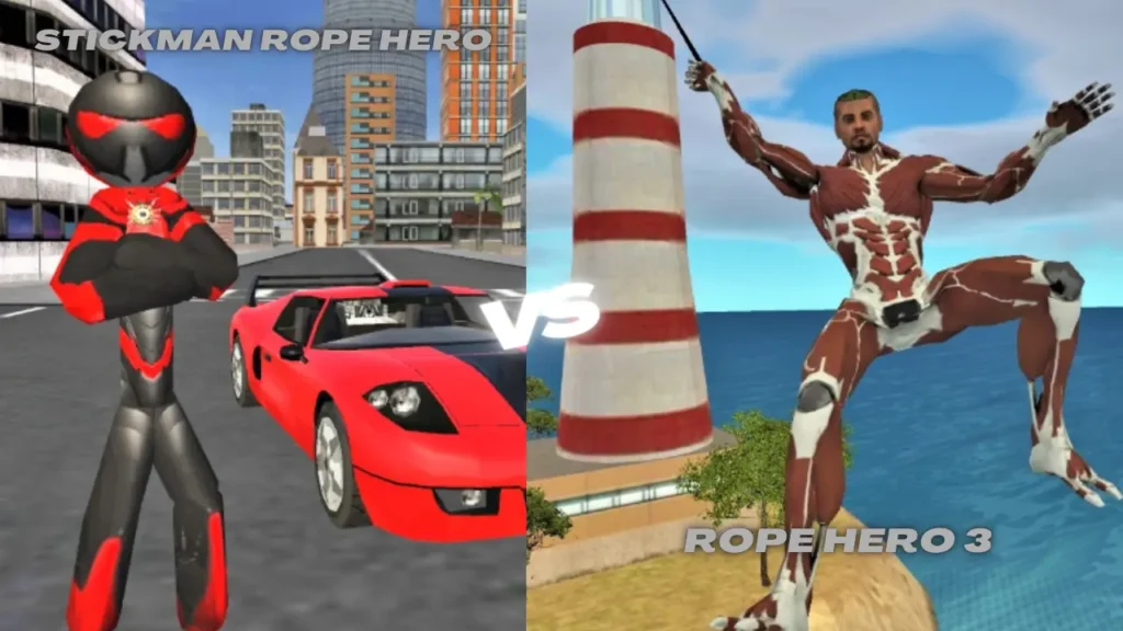 Stickman Rope Hero (2017) vs Rope Hero 3